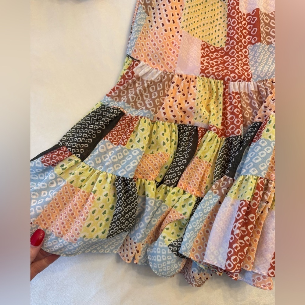 Cinq a Sept Rika Patchwork Tiered Dress with Billow Sleeves, sz 2 - Picture 6 of 13